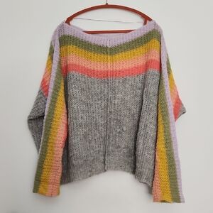 Free People See The Rainbow Wool Alpaca Eyelash Oversized Sweater,Size L